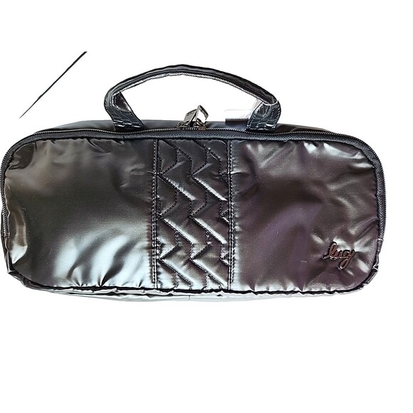 Lug Flatbed Slim Cosmetic Case Bag Metallic Black Travel Cruise Organizer Craft - Picture 16 of 16